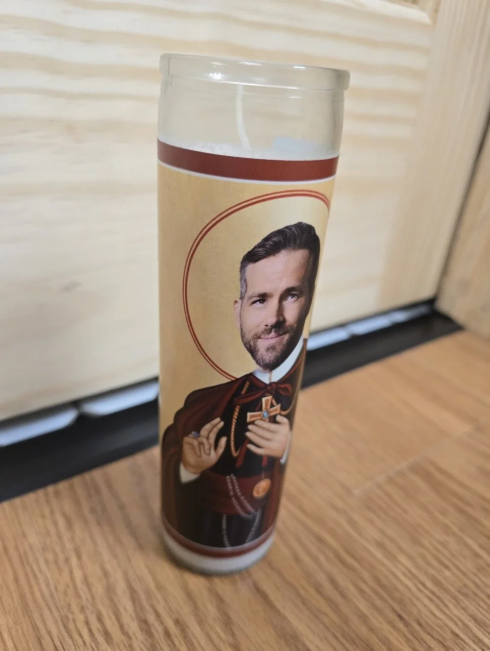 Novelty Prayer Candle with Portrait and Gold Accents